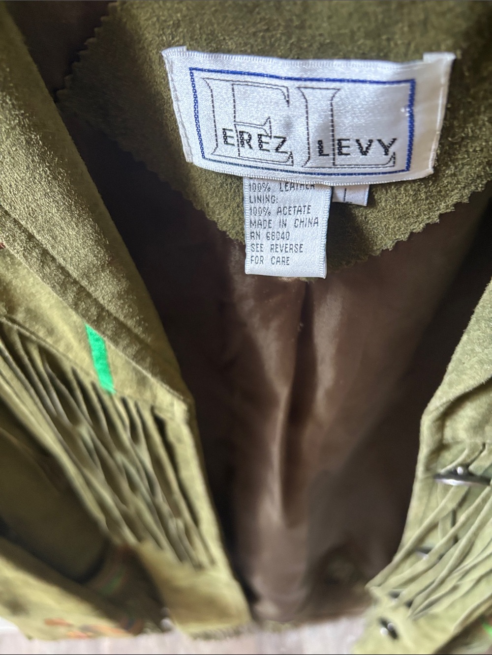 Olive Suede Fringe Jacket with Southwestern Embroidery vintage - Picture 2 of 6